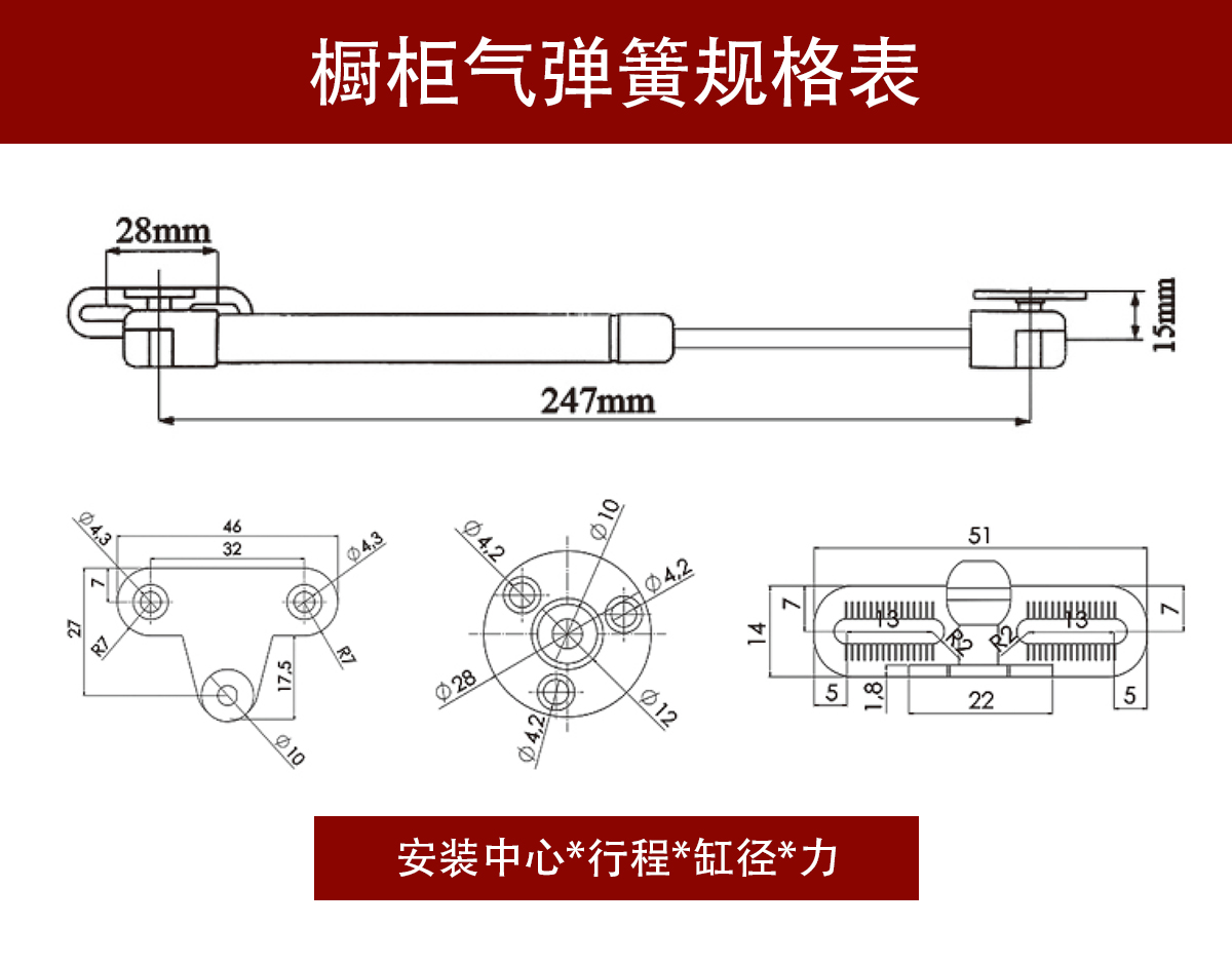 CQL橱柜气弹簧规格表